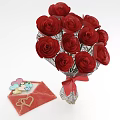 Red Rose Bouquet Floral Arrangement With Decorative Ribbon Wrapping And Heart Card