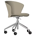 Modern Light Beige Office Chair with Curved Backrest Silver Metal Base and Five Black Casters