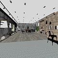 Public Office Space With Open Layout Tables Chairs Wall Display Shelves And Lighting Fixtures