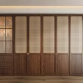 Wooden Wardrobe Interior with Glass Panel Doors Lattice Design and Drawers