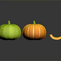 Fresh Green And Orange Pumpkins With Slices On Gray Background Reflection