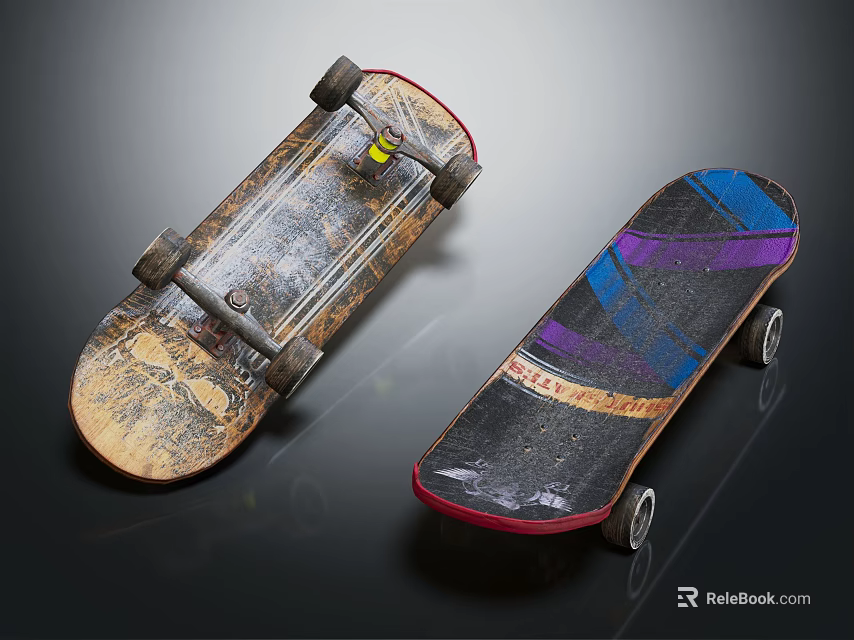 Stylish Skateboard Sports Equipment With Retro And Modern Graphic Design Patterns 3d model 