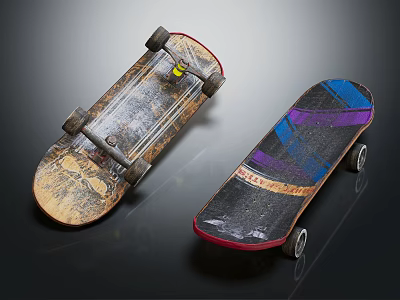 Stylish Skateboard Sports Equipment With Retro And Modern Graphic Design Patterns 3d model
