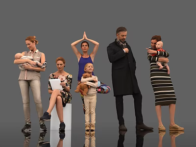 Multiple People With Various Poses Including Holding Babies Yoga Pose Sitting And Child 3d model