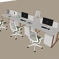 Modern Office Desk Setup With Dual Monitors And White Ergonomic Chairs