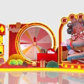 Chinese Traditional Photo Check In Spot With Red Spinning Wheel Lanterns And Lotus Decorations