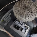 Modern Loft Living Room With Large Sofa Coffee Table And Sculptures