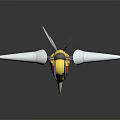Yellow Striped Insect Creature 3D Model With Purple Horns Red Eyes White Wings And Spikes