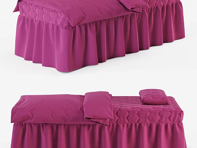 Elegant Purple Massage Bed With Ruffled Bedspread Mattress And Pillow 3d model