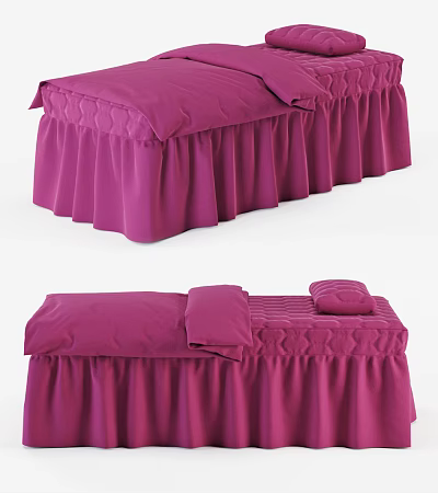 Elegant Purple Massage Bed With Ruffled Bedspread Mattress And Pillow 3d model