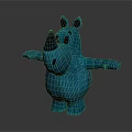 Blue Rhinoceros Stuffed Doll In Cartoon Style With Striped Design And Outstretched Arms