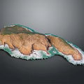 3D Island Terrain Model With Green Vegetation Brown Rocks And Ocean Waves