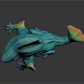 Teal Blue Mythical Dragon Shark Hybrid With Vibrant Fins And Colorful Tail