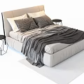 Double Bed With Grey Blanket Plaid Pillows And Geometric Side Tables 3d model