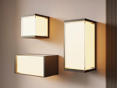 Modern Square Rectangular Wall Lights Mounted on Beige Wall with Illuminated Panels Sleek Metal Frames 3d model