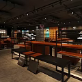 Modern Snoemaker Shoe Store Counter In Mall With Glass Frontage And Displayed Shoes