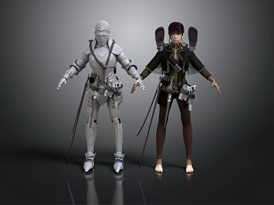 Futuristic Character Outfits With Mechanical Armor And Gear For Two Figures 3d model