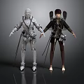 Futuristic Character Outfits With Mechanical Armor And Gear For Two Figures