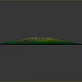 3D Volcanic Terrain Model With Green Yellow Elevation And Central Cone
