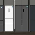 Multiple Modern Refrigerators in Various Colors Displayed Side by Side with Sleek Design 3d model