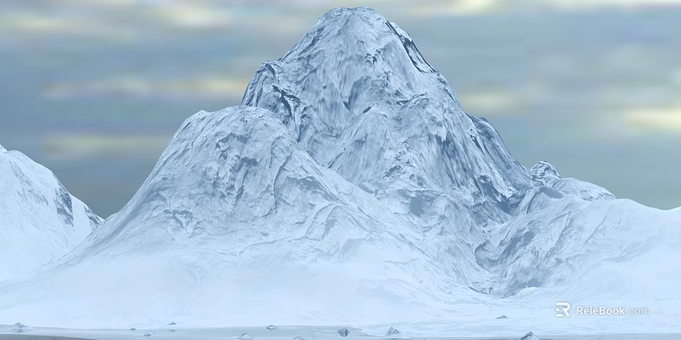 Garden Landscape Design With Snowy Mountain And Cloudy Sky Scenery 3d model 