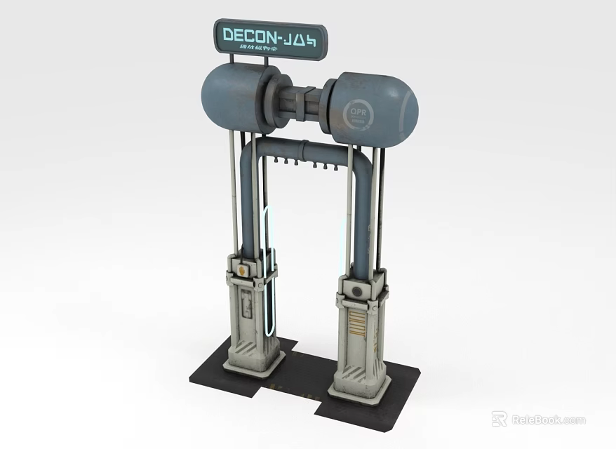 DECON-JAH Device Featuring Two Symmetrical Cylindrical Components And Connecting Parts On Base Platform 3d model 