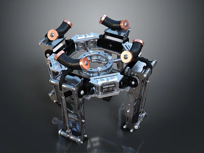 Futuristic SciFi Mechanical Structure With Metallic Frame Copper Components Articulated Legs And Circular Core 3d model