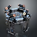 Futuristic SciFi Mechanical Structure With Metallic Frame Copper Components Articulated Legs And Circular Core