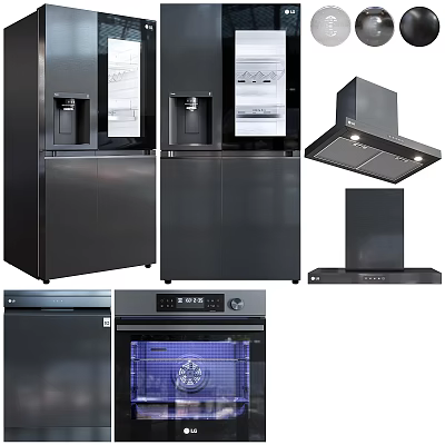 Modern Black Kitchen Appliances With Refrigerators Range Hoods Oven And Dishwasher For Home Kitchen 3d model