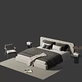 Modern Double Bed Interior With Comfortable Pillows Side Chair And Table Lamp 3d model