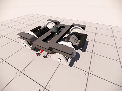 Mechanical Chassis Structure With Wheels And Metal Frame On Grid Floor 3d model