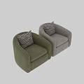 Beige Upholstered Single Sofa With Black And White Striped Decorative Pillow
