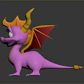 Cartoon Dragon Character 3D Model With Pink Body Yellow Horns And Red Wings