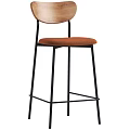 Modern Nordic Bar Stool Chair With Black Metal Frame Wood Backrest And Soft Cushioned Seat
