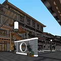 Traditional Commercial Street With Ancient Architecture Red Lanterns And Pedestrian Shops At Night