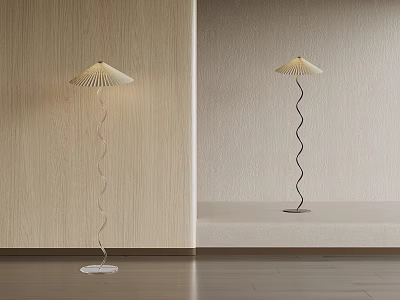 Modern Spiral Floor Lamps with Beige Lampshade and Silver Black Poles in Minimalist Interior 3d model