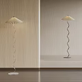 Modern Spiral Floor Lamps with Beige Lampshade and Silver Black Poles in Minimalist Interior