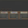 Commercial Building Model With Retail Shops Brown Walls Gray Roof And Orange Railings