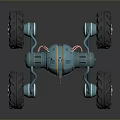 Game Movie Mechanical Character With Blue Body Yellow Accents And Large Wheels 3D Render Design