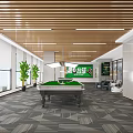 Modern Billiard Room Interior With Green Pool Table And Wooden Ceiling