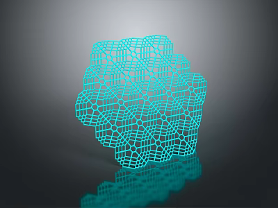 Turquoise Polygonal Mesh 3D Structure with Reflective Surface on Dark Background 3d model