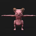 Pink Horned Monster With Fierce Expression And Arms Outstretched On Black Background