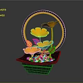 Furniture Decorative Piece Featuring Circular Frame Orange Flowers Black White Pebbles On Layered Base