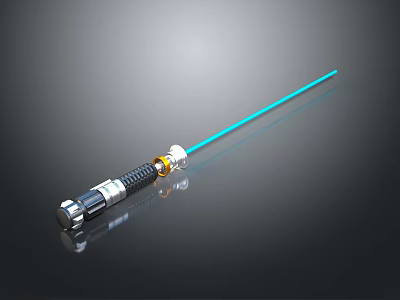 Futuristic Laser Weapon with Blue Beam and Metallic Silver Handle in Modern Sci Fi Design 3d model