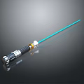 Futuristic Laser Weapon with Blue Beam and Metallic Silver Handle in Modern Sci Fi Design