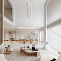 Loft Living Room With White Sofa Chandelier Floor Lamp And Round Coffee Table