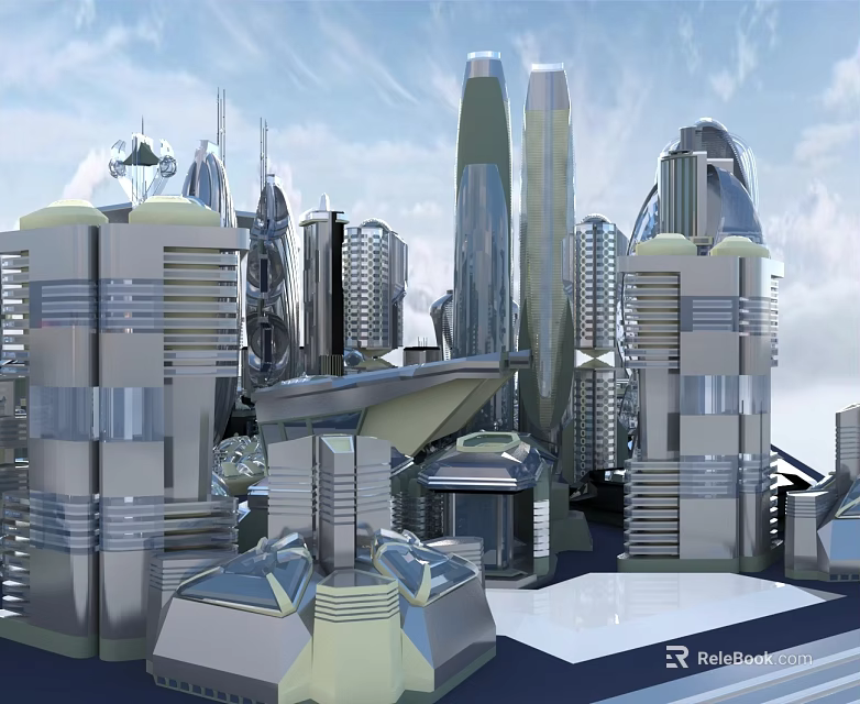 Birds Eye View Planning of Futuristic City with Modern Skyscrapers and Urban Design 3d model 