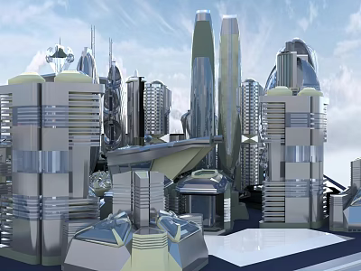 Birds Eye View Planning of Futuristic City with Modern Skyscrapers and Urban Design 3d model