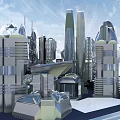 Birds Eye View Planning of Futuristic City with Modern Skyscrapers and Urban Design