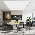Modern Conference Room Interior With Long Table Multiple Chairs World Map Wall And Large Screen 3d model